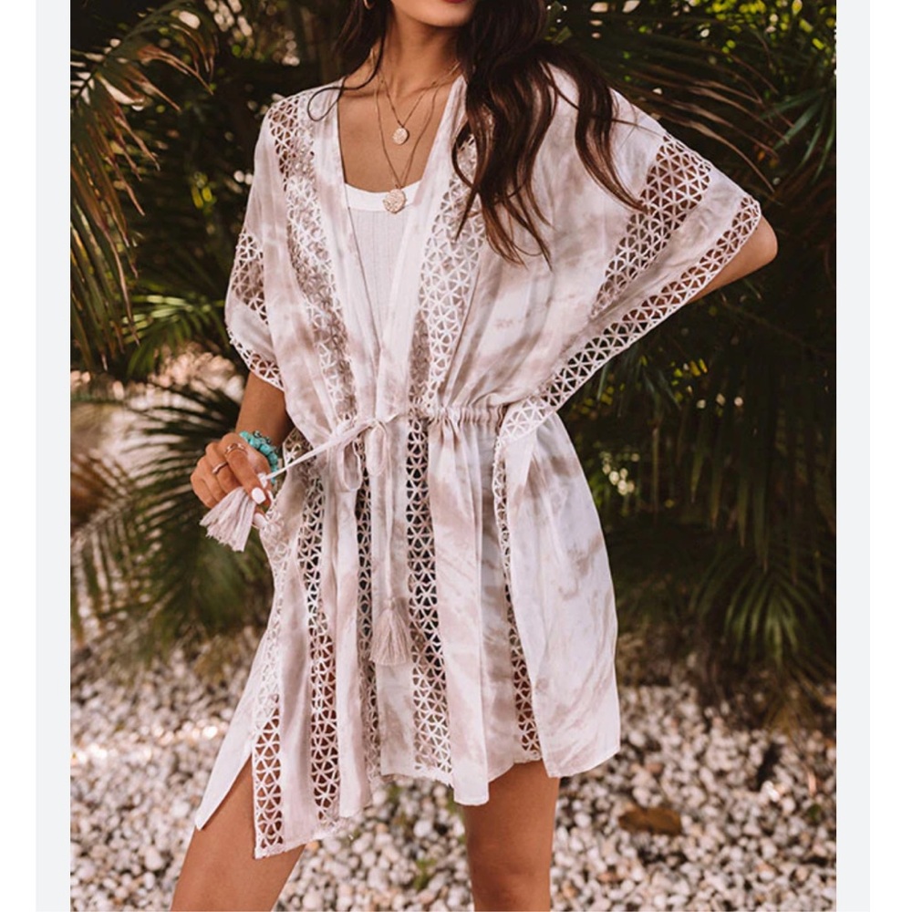 NWT Surf Gypsy Seashell Chic Tie Dye Overlay Kimono Size S